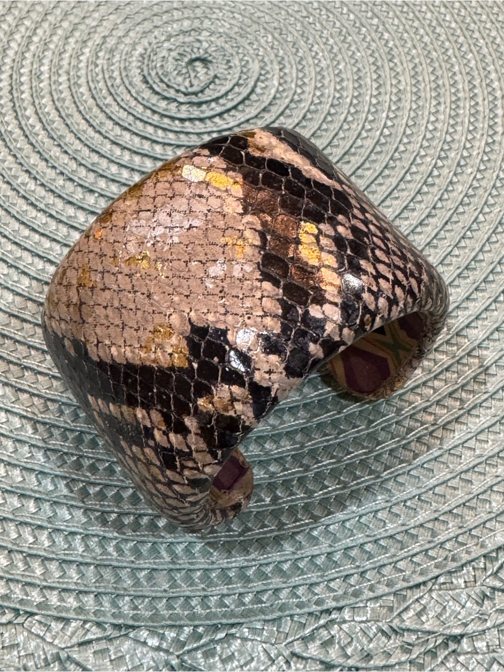 Barneys New York x Lady Gaga Black, Beige & Gold Snake-Print Wide Cuff Bracelet